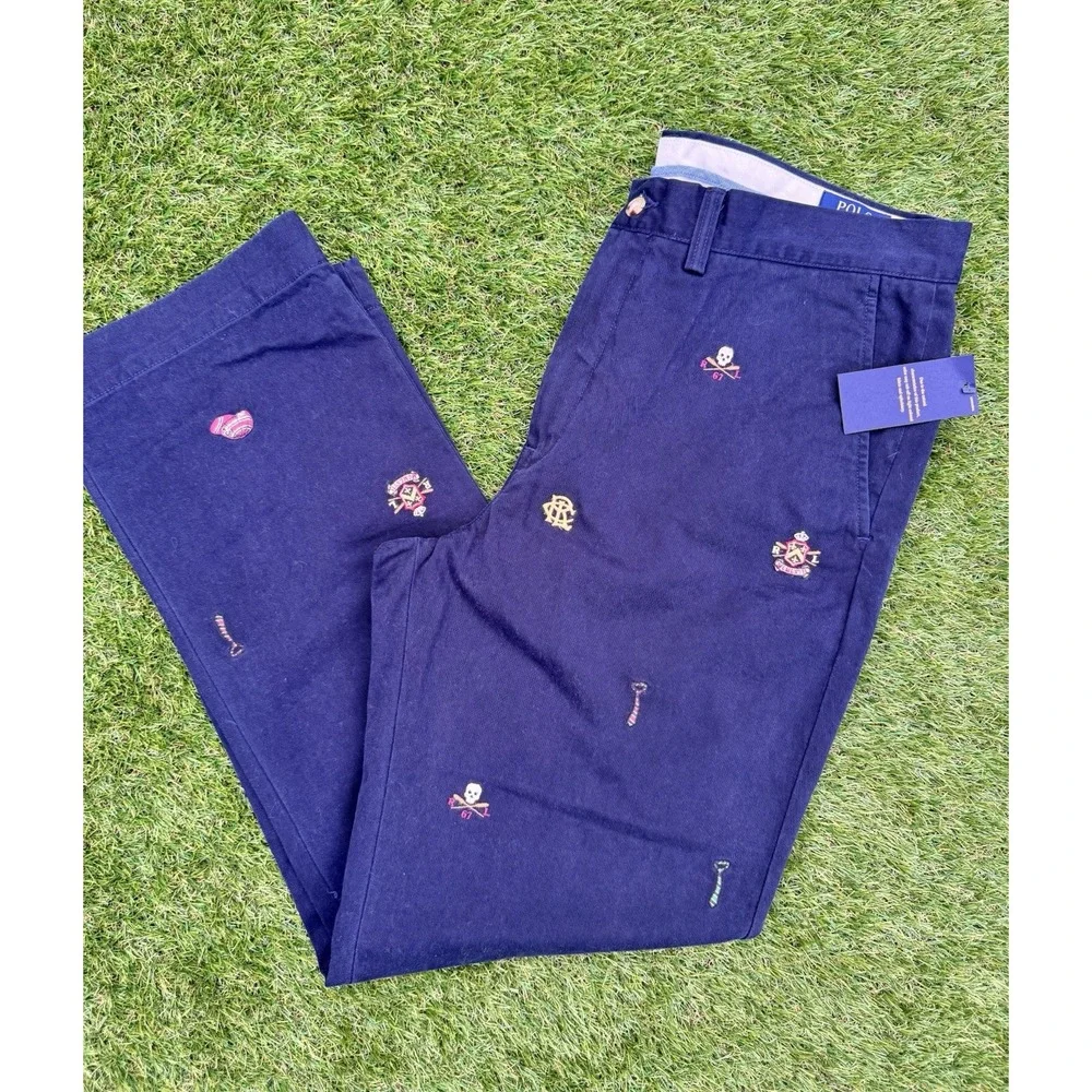 NWT Polo Ralph Lauren Embroidered Skull Preppy Twill Chino Pants W34×L30